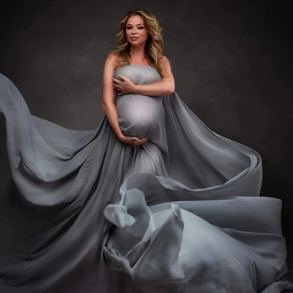 Silk Gown Maternity Photography Prop with Tulle Cloak