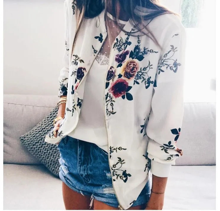 Elegant Women Zipper Bomber Jacket