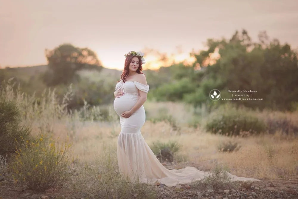 Elegant Off-Shoulder Maternity Gown