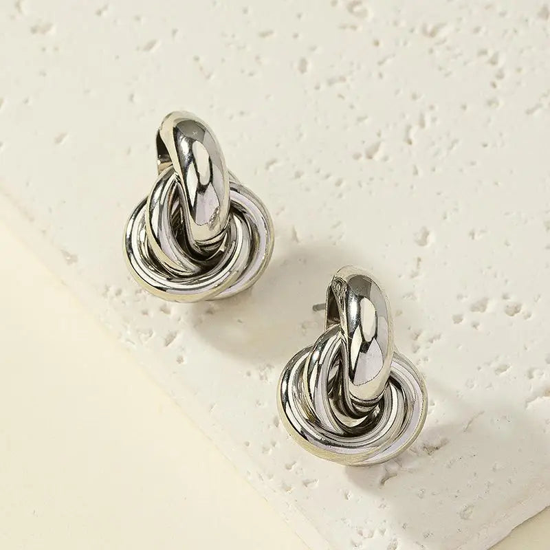 Round Double Ring Geometric Metal Stud Earrings