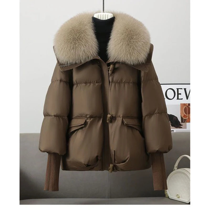 Winter Fur Collar Puffer Parka Faux Fur Down Jacket Women