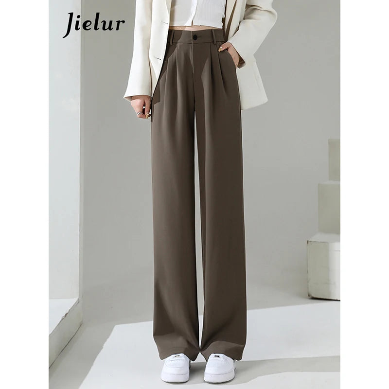 High Waist Wide Leg Coffee Trousers