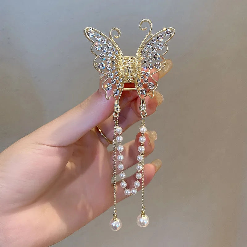 Pearl Tassel Hair Claw Clip for Women and Girls