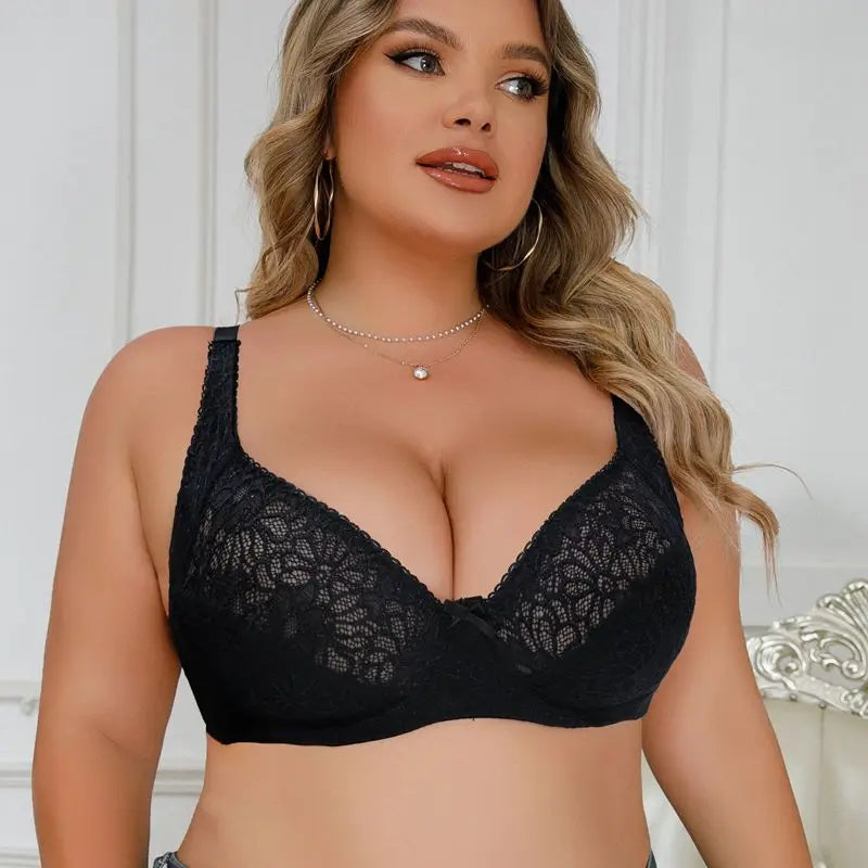 Floral Lace Plus Size Bra Thin Unlined Comfort Lingerie Set