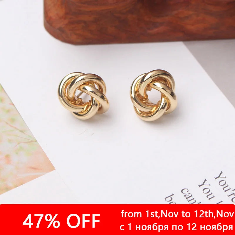 Tiny Gold Twist Round Stud Earrings