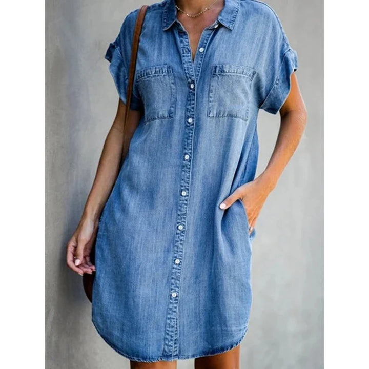 Summer Single Breasted Denim Shirt Dress