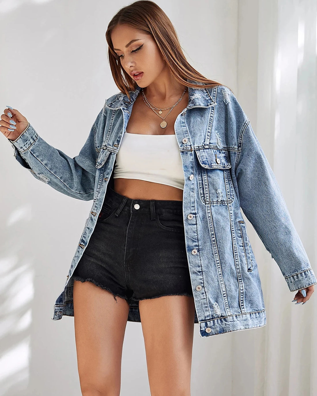 Casual Spring Autumn Women Vintage Denim Jacket