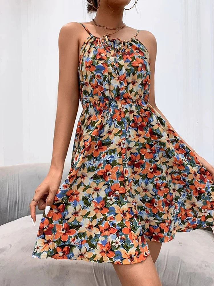 Sexy Floral Print Backless Sundress