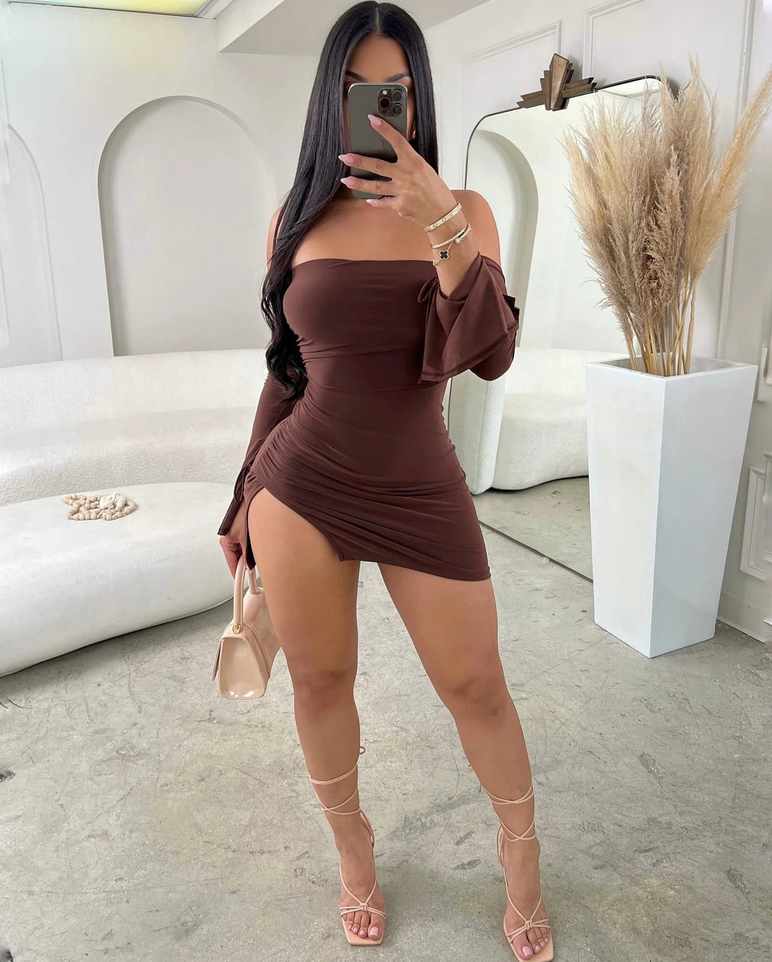 Black Strapless Backless Off-Shoulder Bodycon Mini Dress