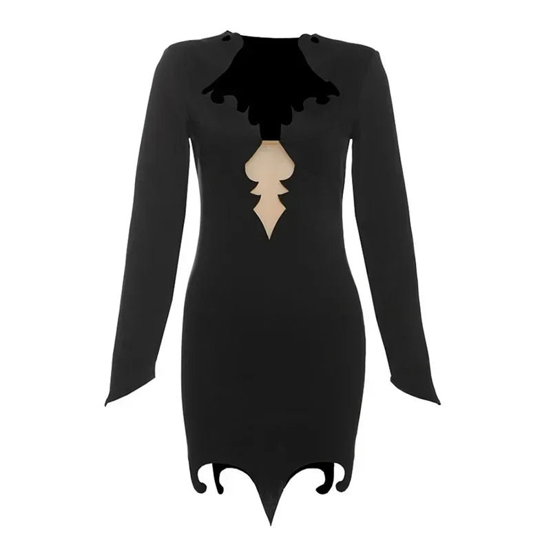 Black Flame Cut-Out Bodycon Mini Dress