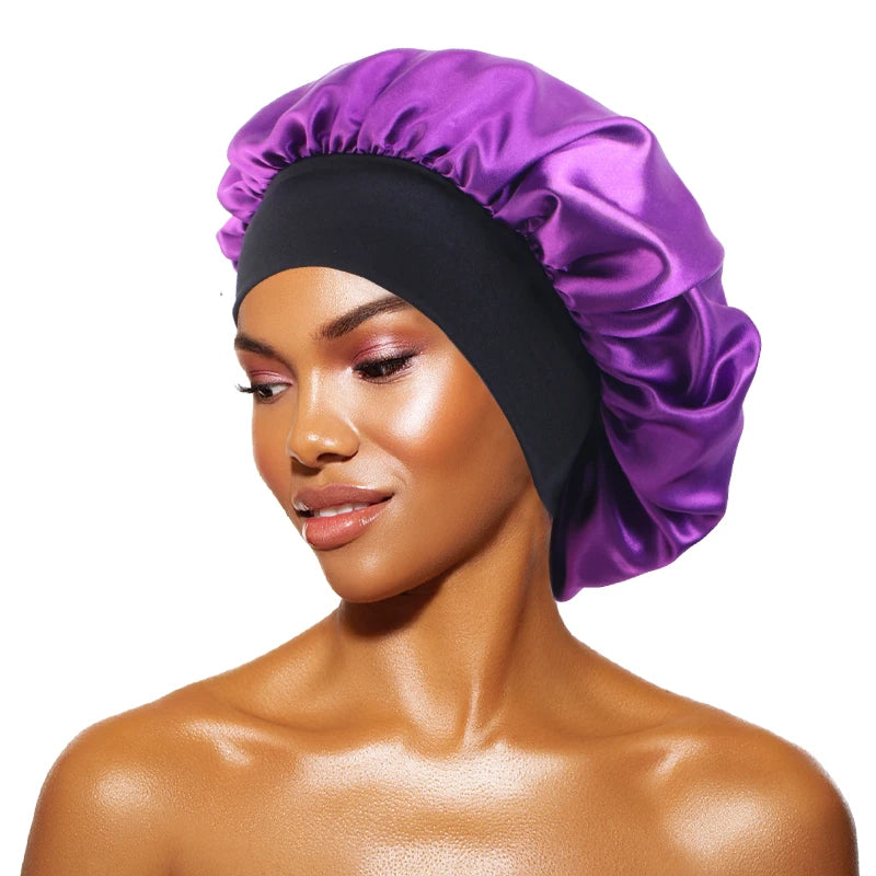 Satin Wide-Brimmed Bonnet Unisex Hair Care Elastic Band