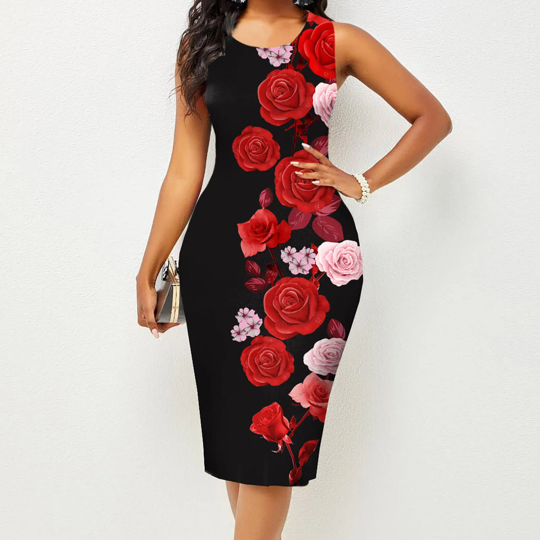 Spring Summer Women's Sleeveless Wrapped Hip Print Dress