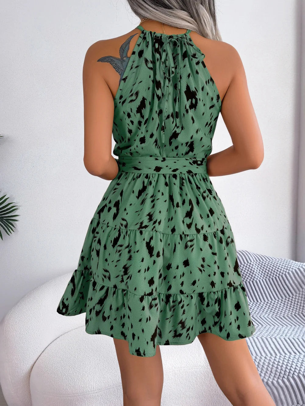 Leopard Print Halter Mini Dress