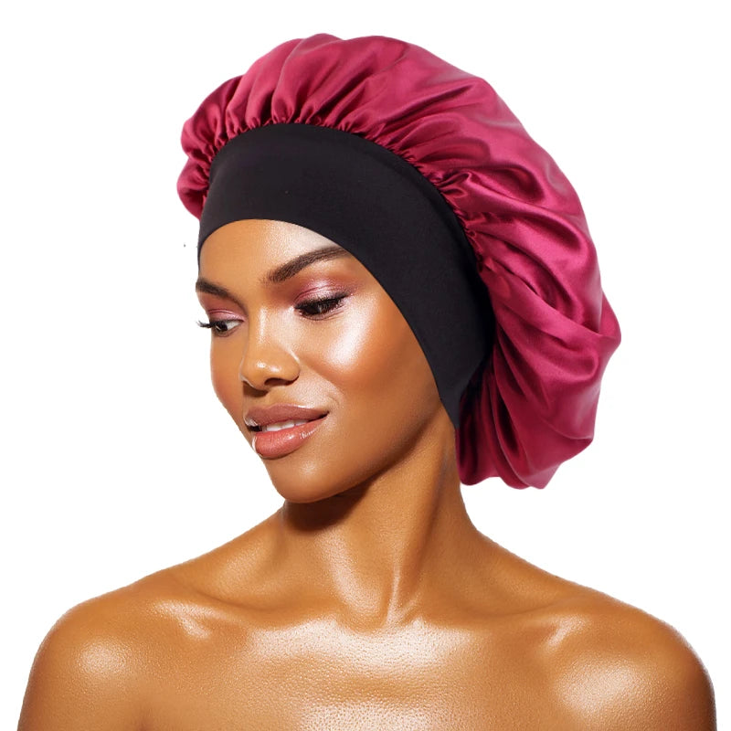 Satin Wide-Brimmed Bonnet Unisex Hair Care Elastic Band