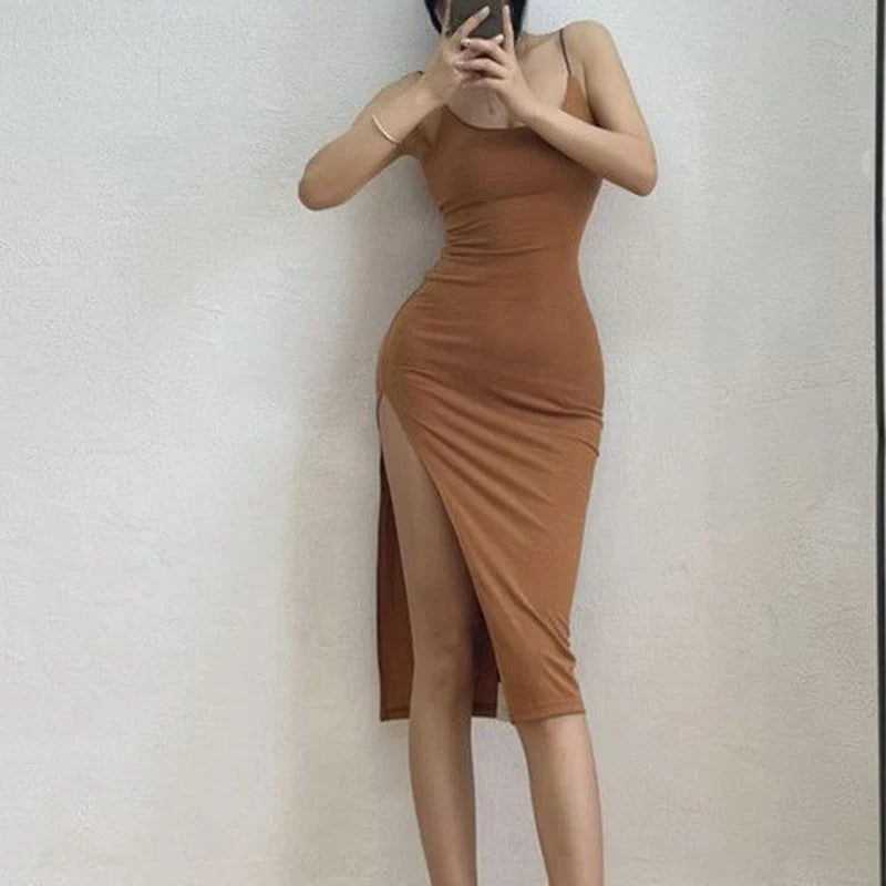 Sexy Sleeveless Spaghetti Strap High Split Dress