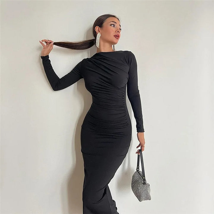 Elegant Ruched Long Bodycon Dress