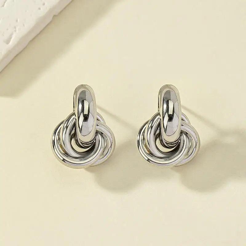 Round Double Ring Geometric Metal Stud Earrings