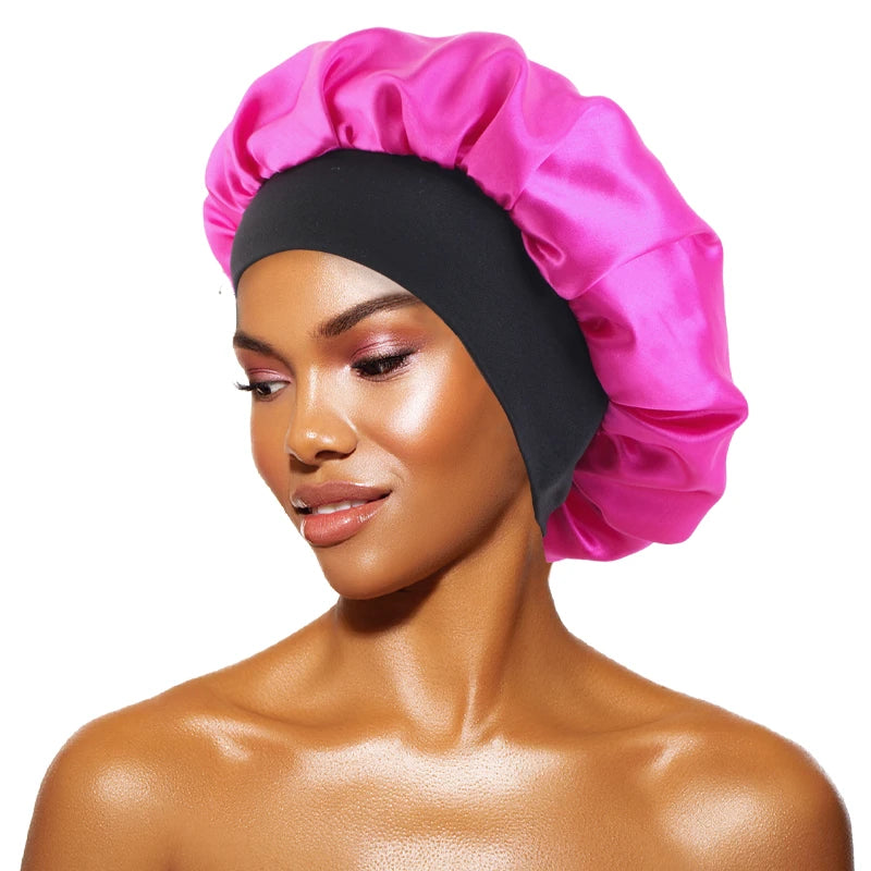 Satin Wide-Brimmed Bonnet Unisex Hair Care Elastic Band