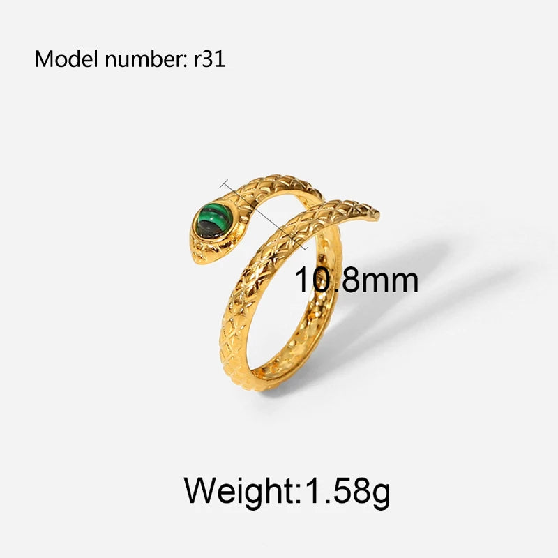 Vintage Snake Shape Gold Zircon Stainless Steel Ring