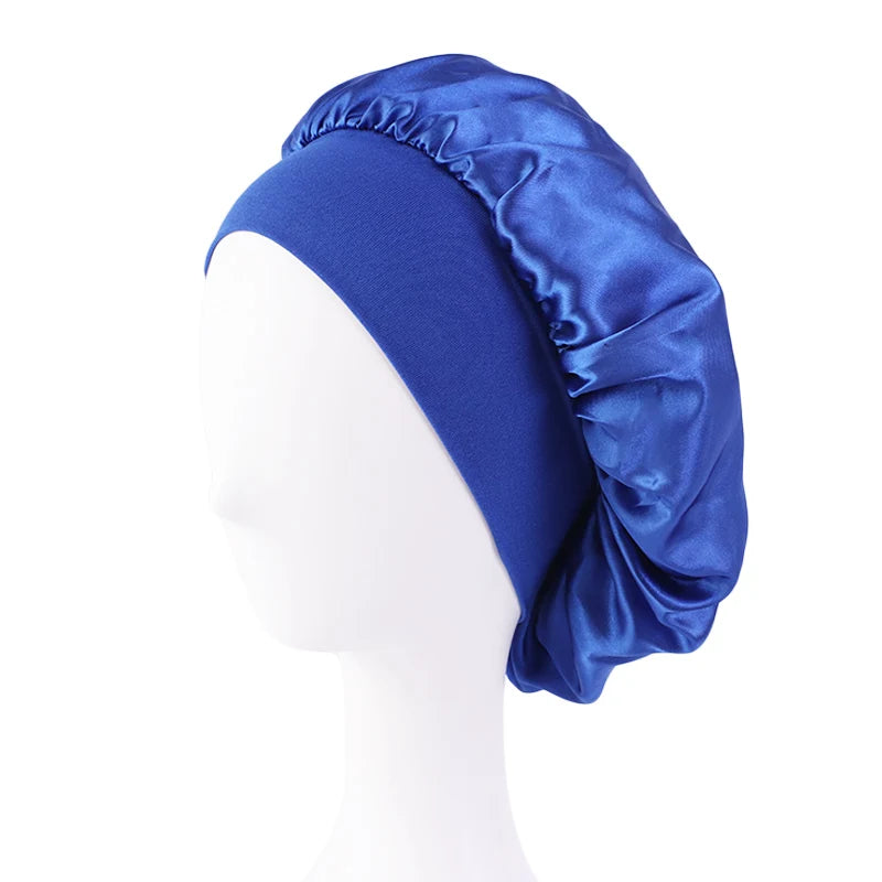 Satin Wide-Brimmed Bonnet Unisex Hair Care Elastic Band