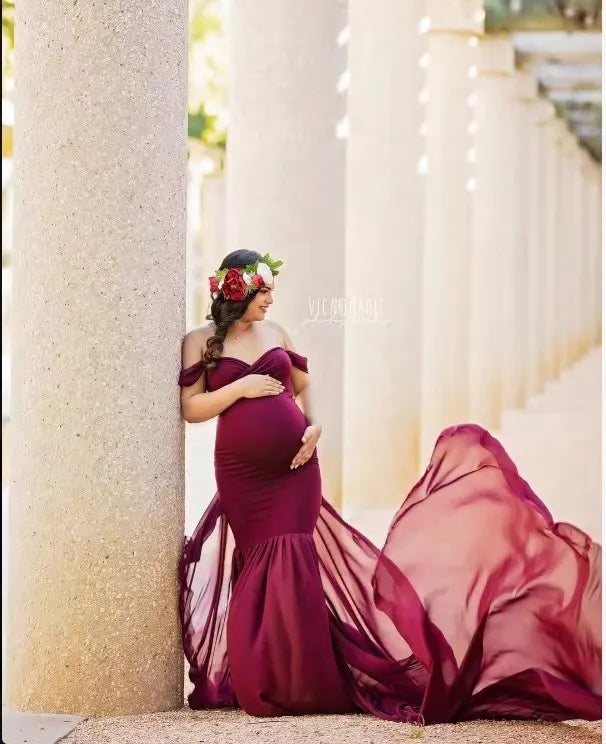 Elegant Off-Shoulder Maternity Gown