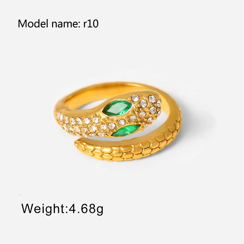 Vintage Snake Shape Gold Zircon Stainless Steel Ring