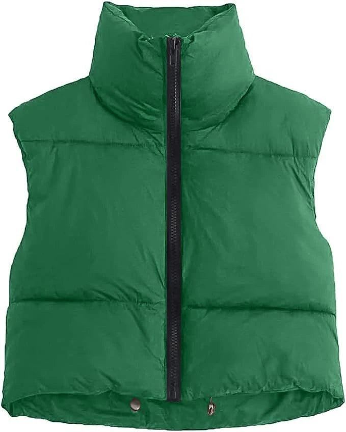 Short Cotton Down Vest Stand-Up Collar Quilted Jacket