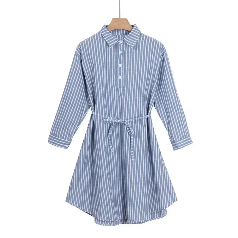 Striped Long-Sleeve Maternity Nursing Dress