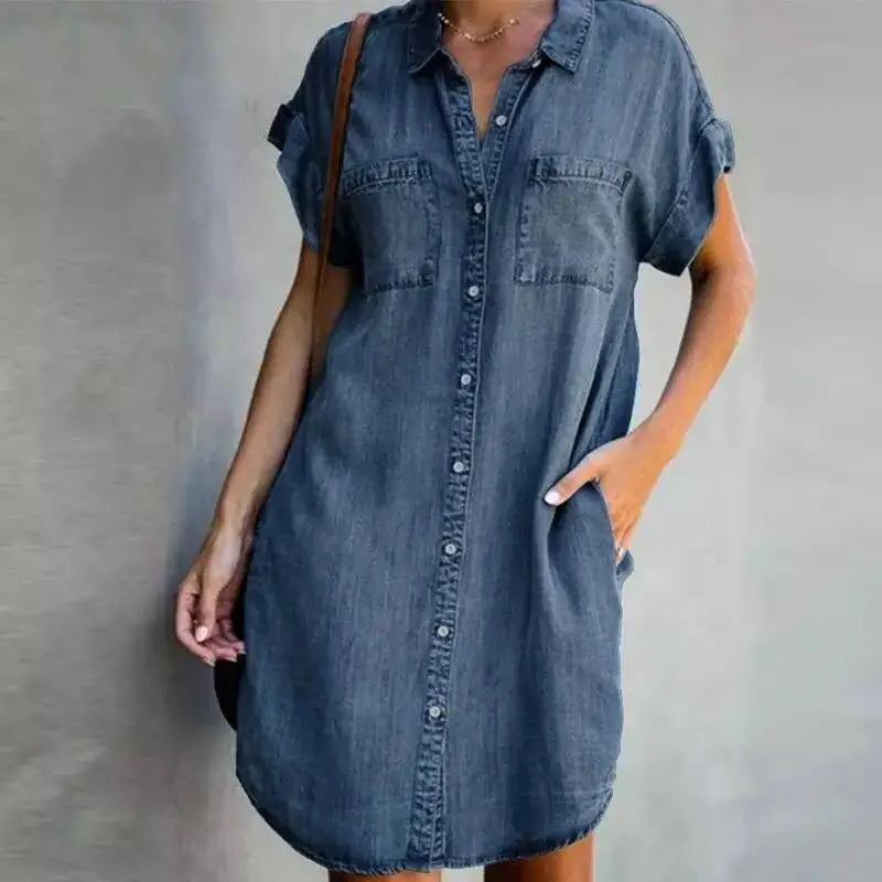 Summer Single Breasted Denim Shirt Dress