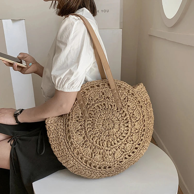 Summer Round Straw Shoulder Bag