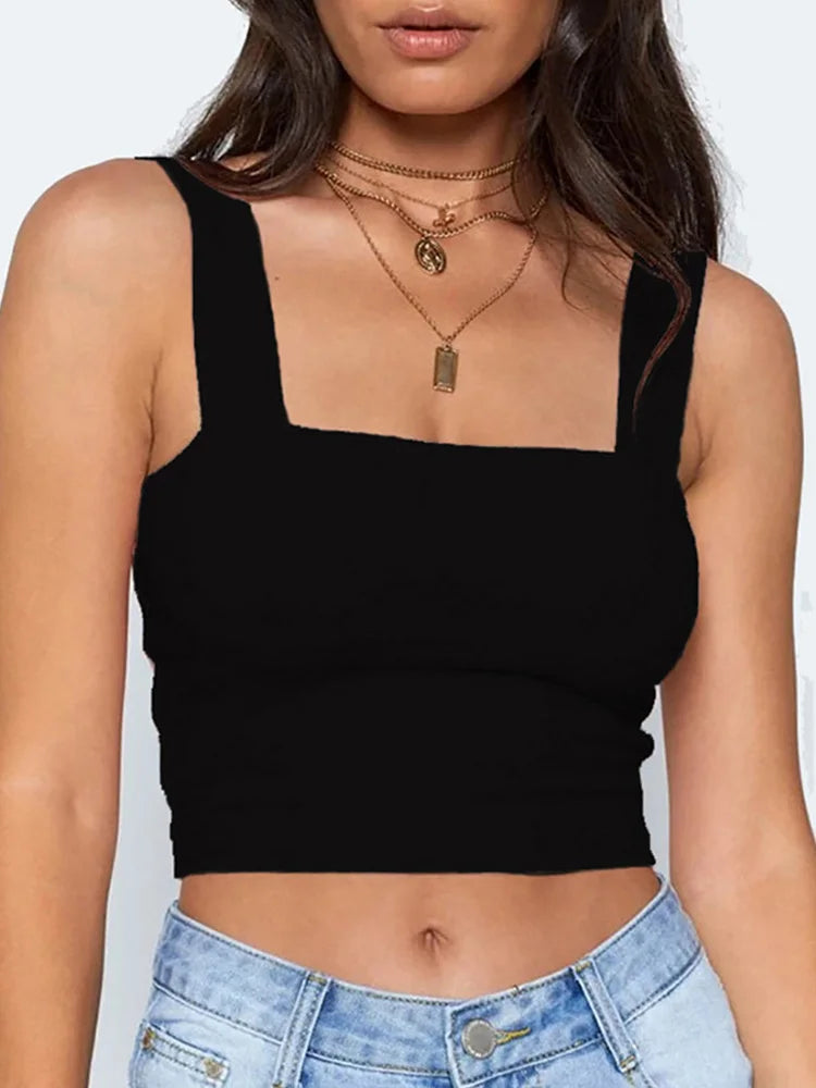 Square Neck Sleeveless Crop Top