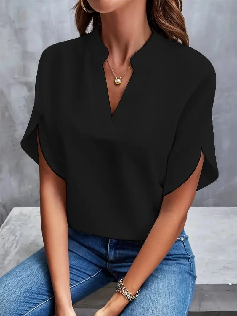 Elegant Women’s Chiffon Blouse V-Neck Long Sleeve Office Tunic