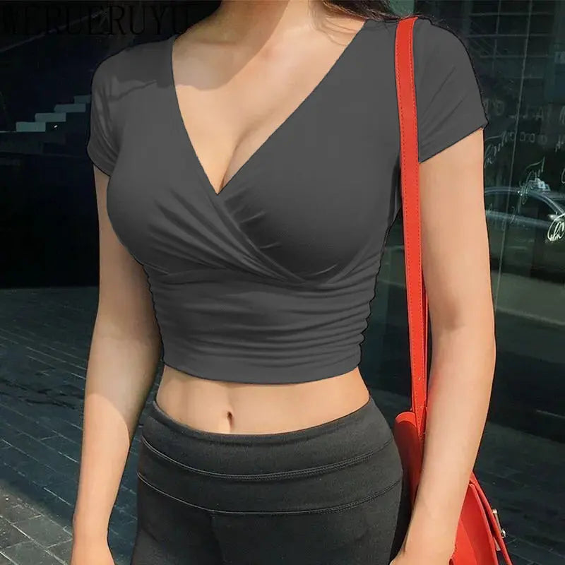 Sexy Black V-neck Crop Top