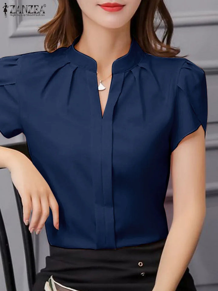 Formal Office V-neck Ruffle Chiffon Pleated Blouse