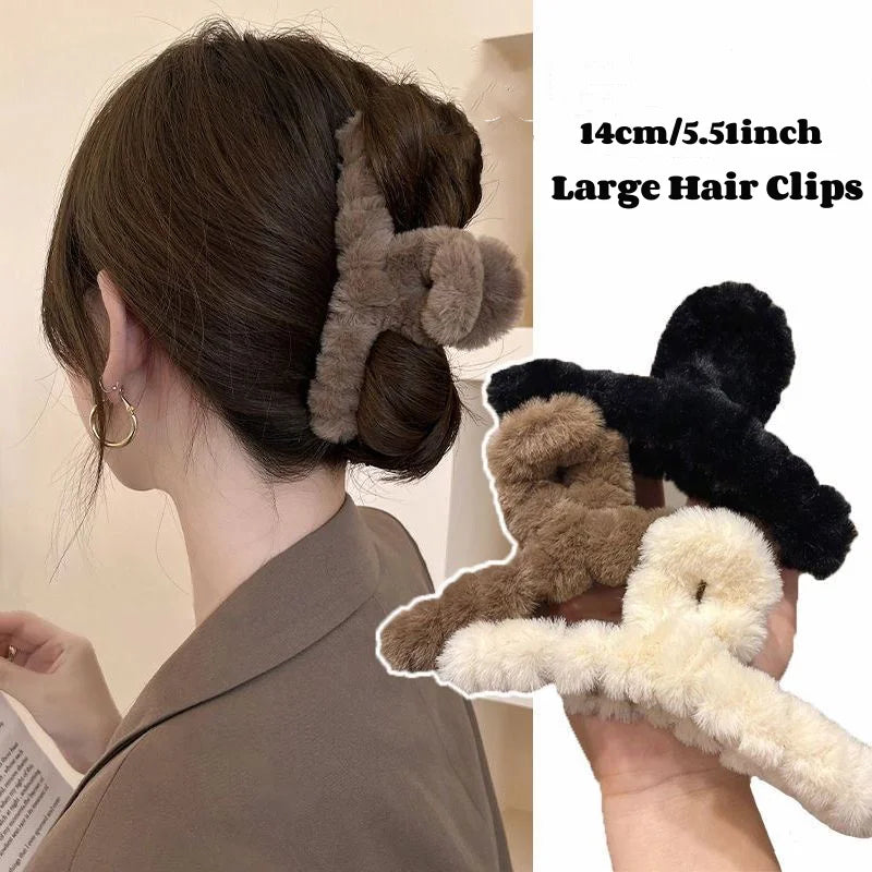 Elegant 14cm Plush Hair Claw Clip