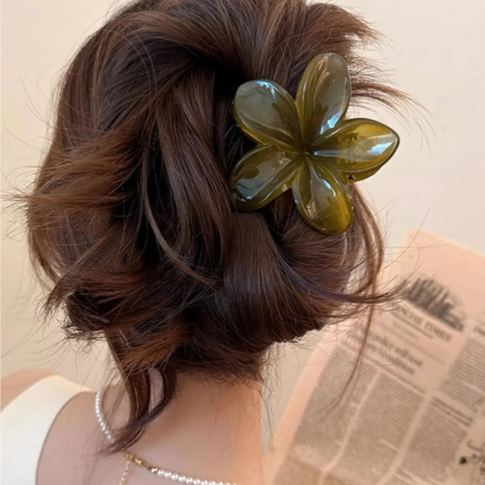 Large Brown Beige Laser Mermaid Flower Shaped Plastic Hair Clips