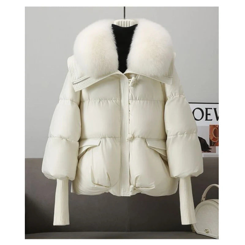 Winter Fur Collar Puffer Parka Faux Fur Down Jacket Women