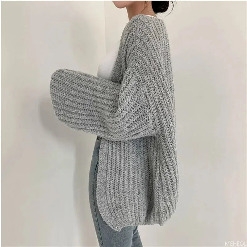 Casual V-neck Knit Cardigan Sweater