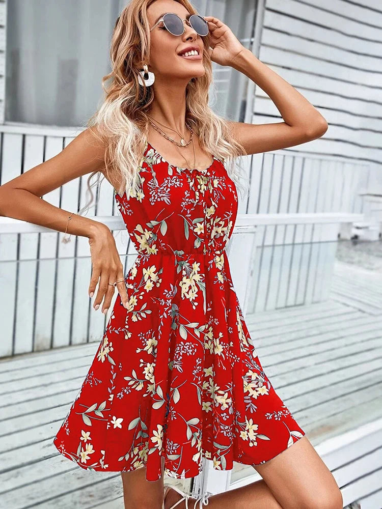 Sexy Floral Print Backless Sundress