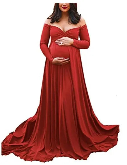 V-Neck Long Tail Maternity Dress