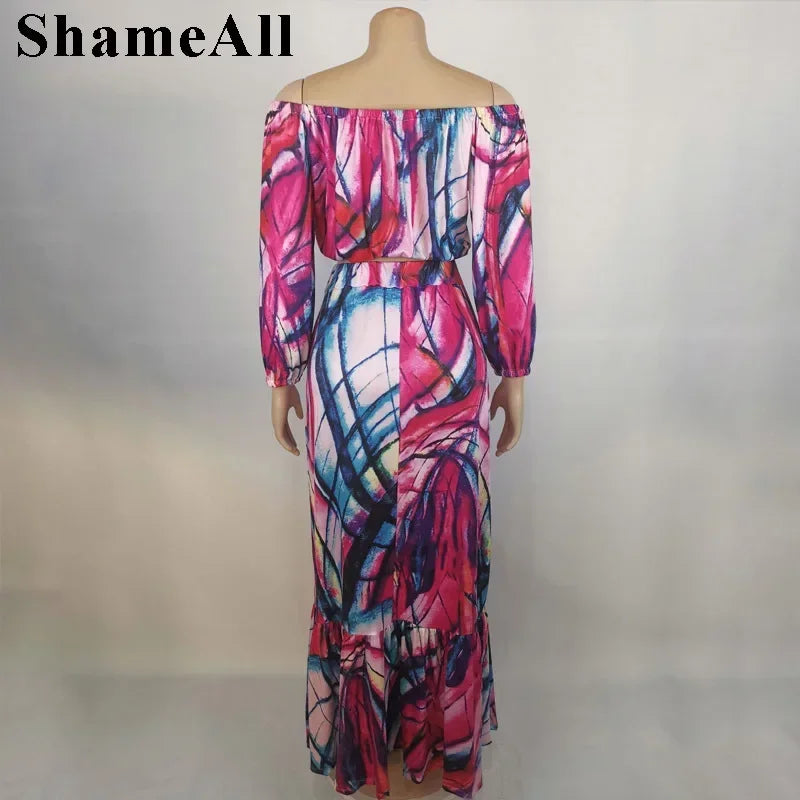 Plus Size Tie Dye Crop Top Dress Two-Piece Set