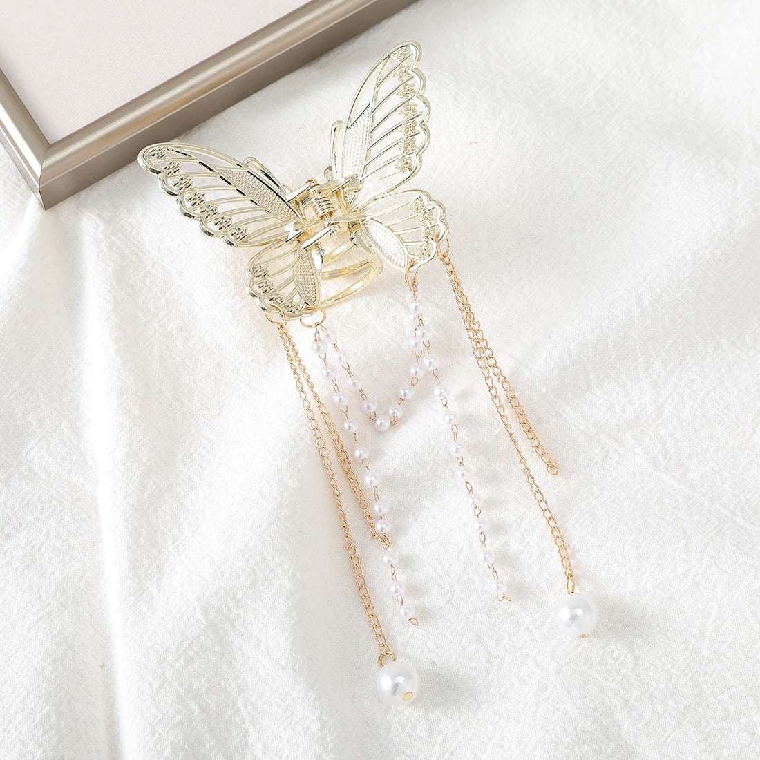 Pearl Tassel Hair Claw Clip for Women and Girls