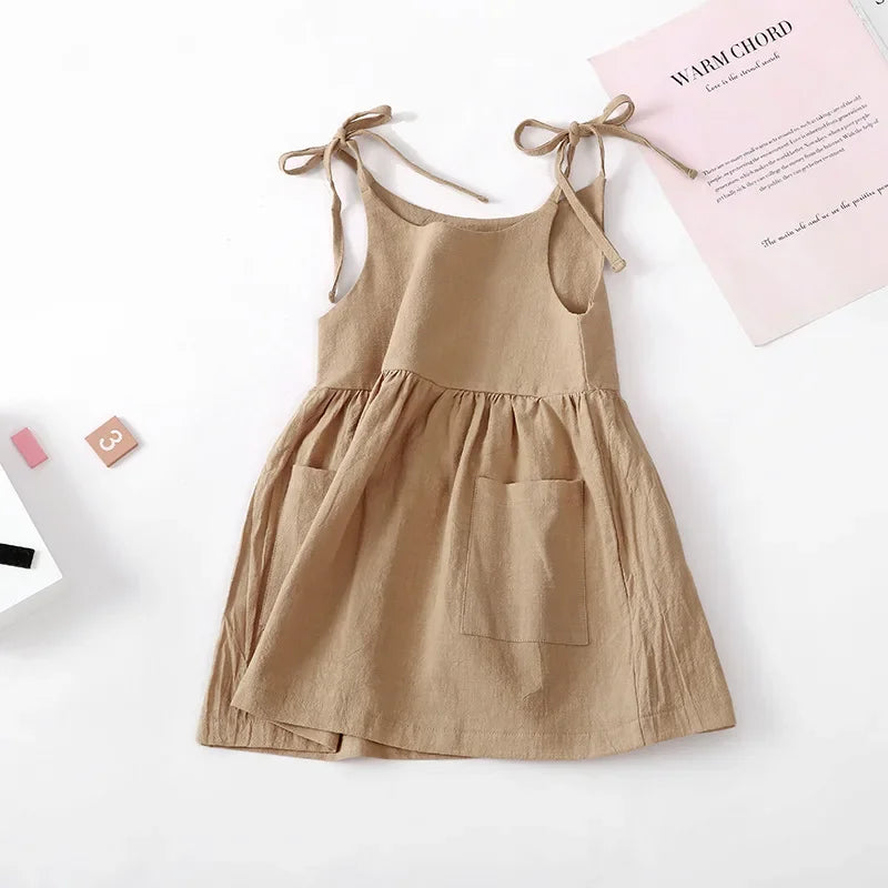 Summer Toddler Girl Solid Cotton Sleeveless Sundress Fashion Kids Dress