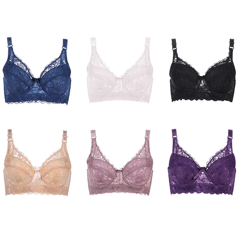 Plus Size Lace Bralette Bra with Wide Straps & Push-Up