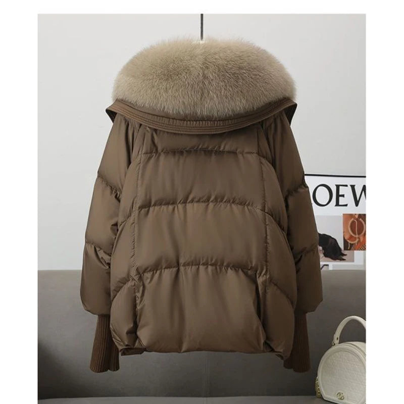 Winter Fur Collar Puffer Parka Faux Fur Down Jacket Women