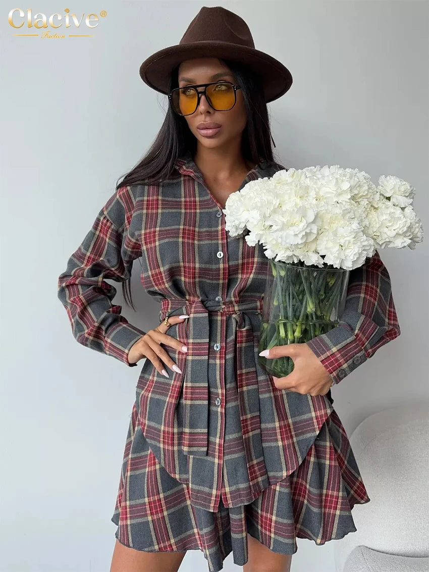 Plaid Two-Piece Shirt and Skirt Set