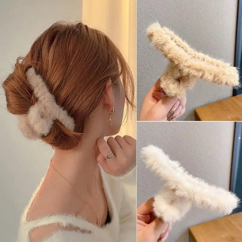 Elegant 14cm Plush Hair Claw Clip