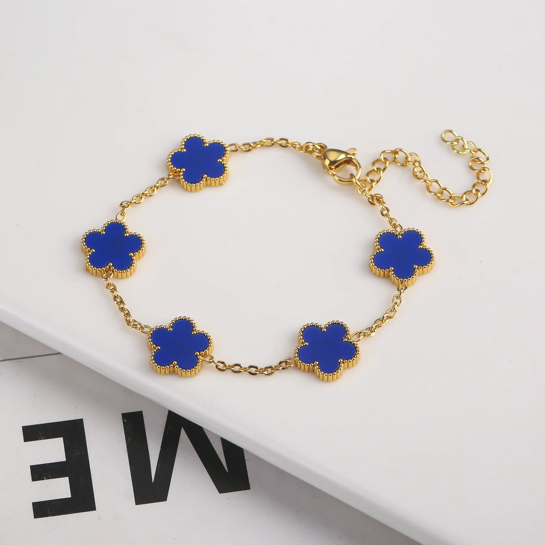 Adjustable Gold-Plated Stainless Steel Five-Leaf Clover Bracelet