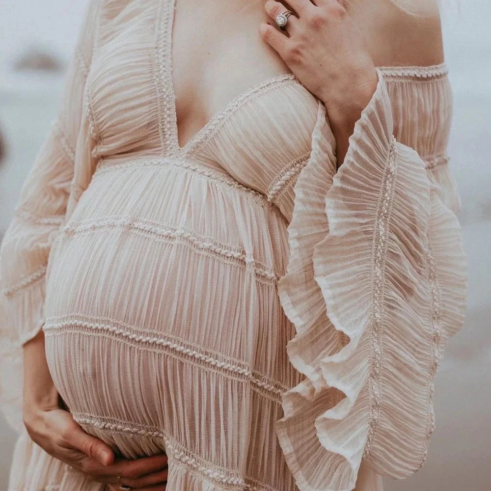 Chiffon Pleat Boho Maternity Dress