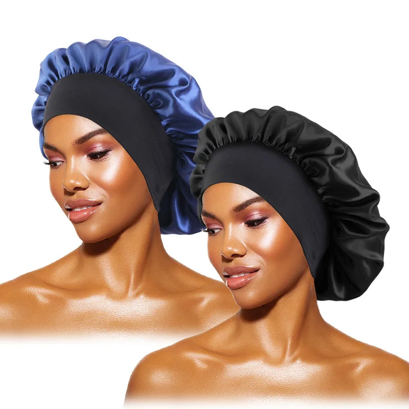 Satin Wide-Brimmed Bonnet Unisex Hair Care Elastic Band